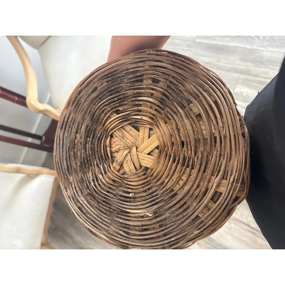 Vintage 60's Tall Woven Wicker Floor Vase Natural Rattan Boho